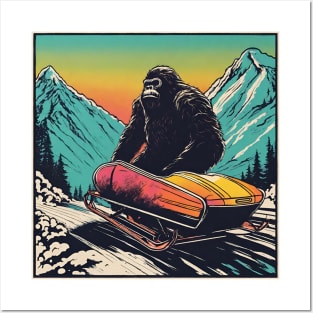 Grumpy Bigfoot Bobsleigh in Winter Posters and Art